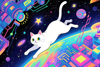 AI Generated Cat in Space - Cyberpunk Style
